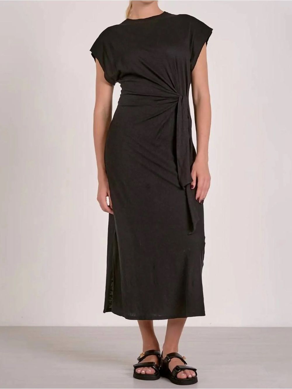 Elan cap sleeve side tie mini dress